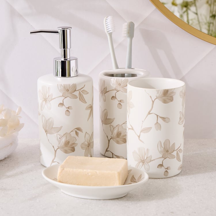 Mekong Aura Ceramic Floral Print Soap Dispenser - 330ml