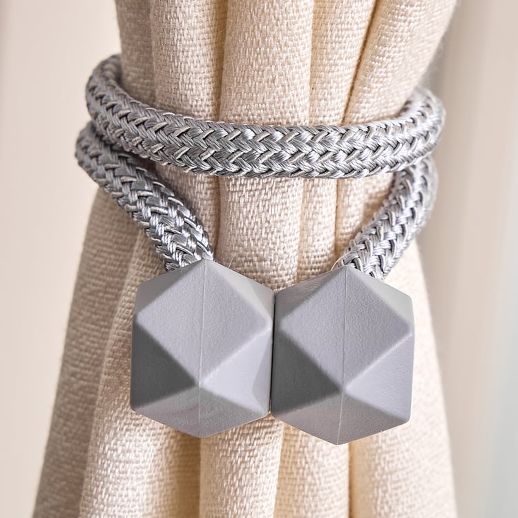 Oak Set of 2 Curtain Tie-Back Ropes with Geometric Ends