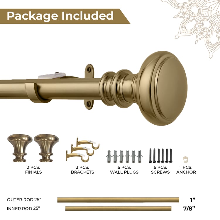 DECO WINDOW Extendable Single Curtain Rod - 67.8mm, Gold (44-120in)