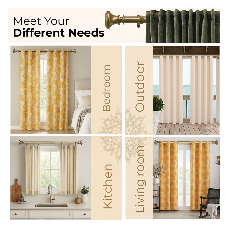 DECO WINDOW Extendable Single Curtain Rod - 67.8mm, Gold (44-120in)