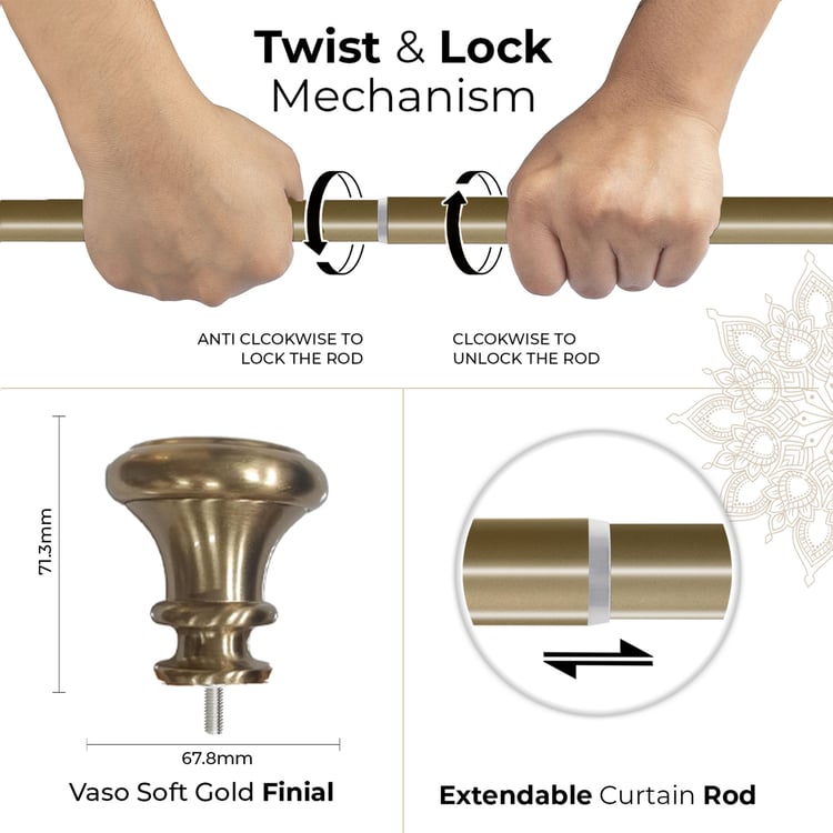 DECO WINDOW Extendable Single Curtain Rod - 67.8mm, Gold (44-120in)