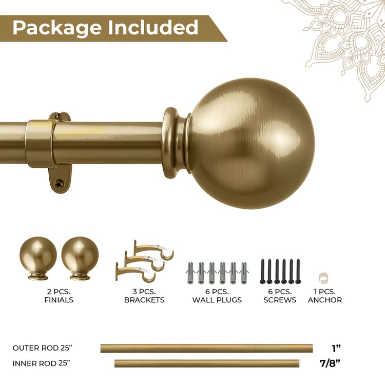 DECO WINDOW Extendable Single Curtain Rod - 67.8mm, Gold (44-120in)