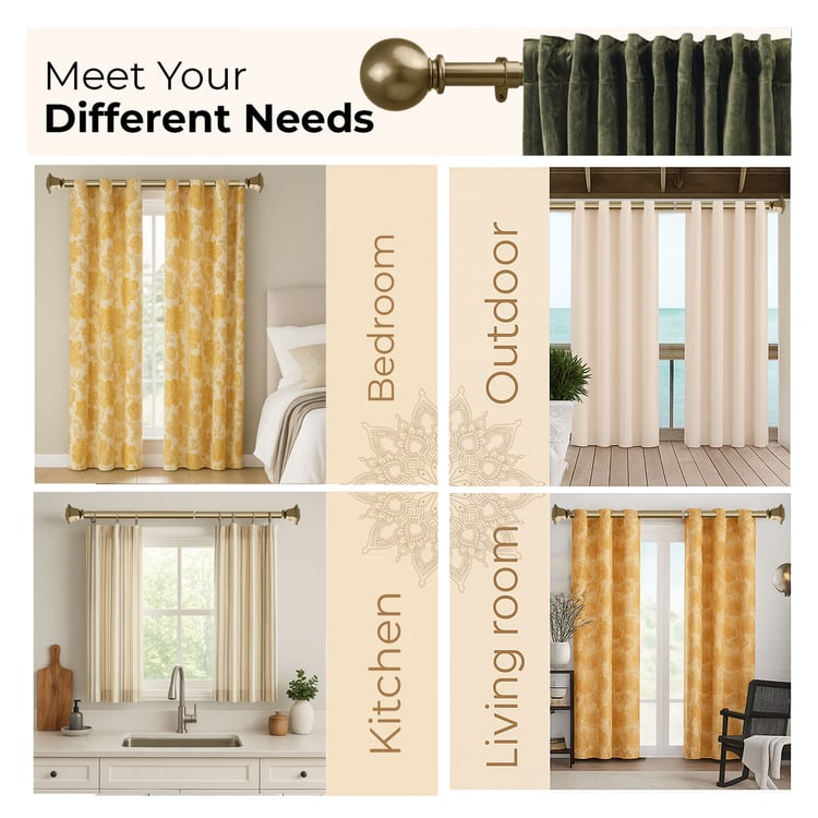 DECO WINDOW Extendable Single Curtain Rod - 67.8mm, Gold (44-120in)