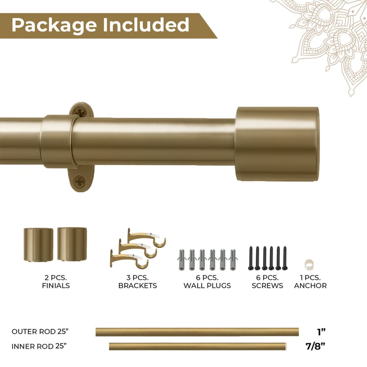 DECO WINDOW Extendable Single Curtain Rod - 40mm, Gold (44-120in)