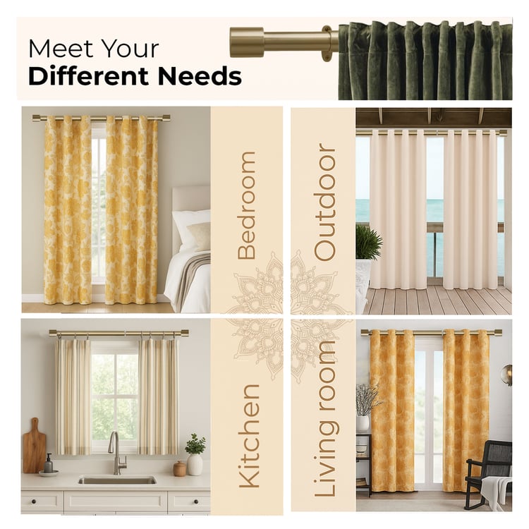 DECO WINDOW Extendable Single Curtain Rod - 40mm, Gold (44-120in)