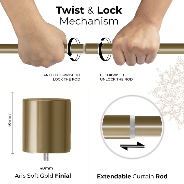 DECO WINDOW Extendable Single Curtain Rod - 40mm, Gold (44-120in)