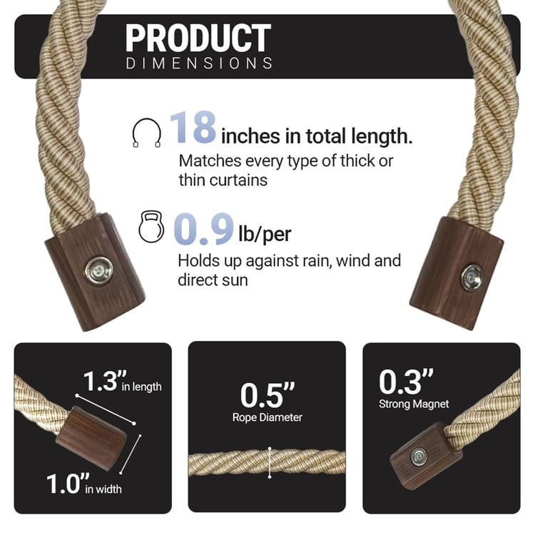 DECO WINDOW Igloo Set of 2 Magnetic Rope Curtain Tiebacks - Brown