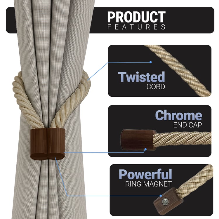 DECO WINDOW Igloo Set of 2 Magnetic Rope Curtain Tiebacks - Brown