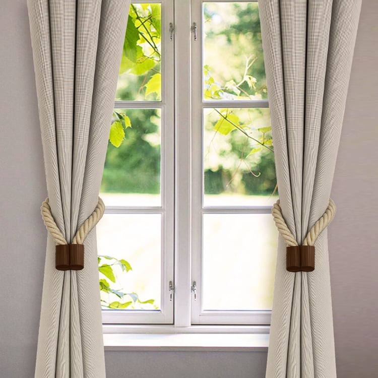 DECO WINDOW Igloo Set of 2 Magnetic Rope Curtain Tiebacks - Brown