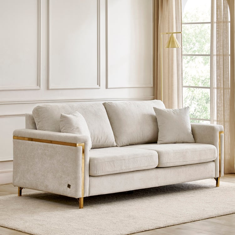Moderno Fabric 3-Seater Sofa with Cushions - Beige