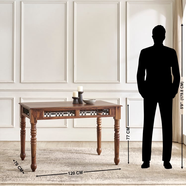 Kian NXT Sheesham Wood 4-Seater Dining Set with Chairs and Bench - Brown