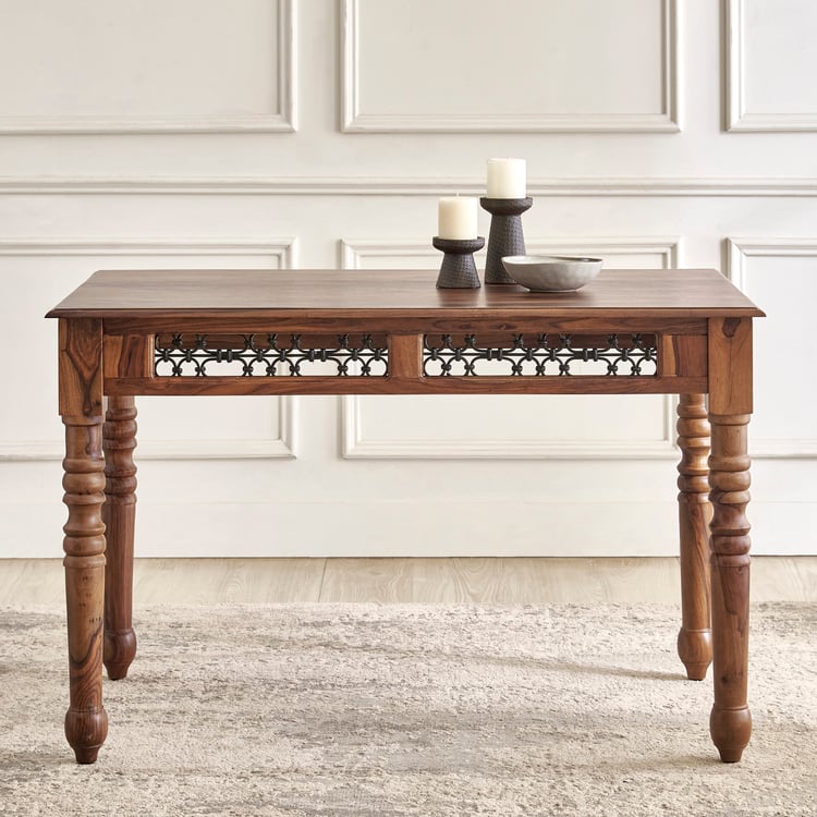 Kian NXT Sheesham Wood 4-Seater Dining Set with Chairs and Bench - Brown