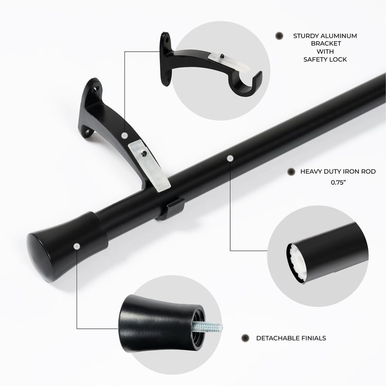 DECO WINDOW Extendable Single Curtain Rod - 19mm, Black (18-44in)
