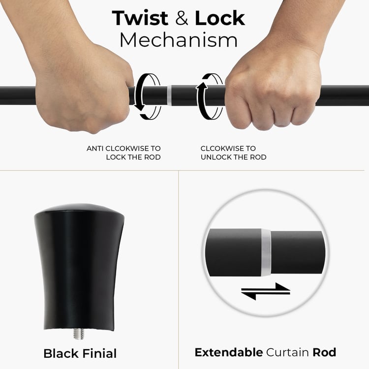 DECO WINDOW Extendable Single Curtain Rod - 19mm, Black (18-44in)