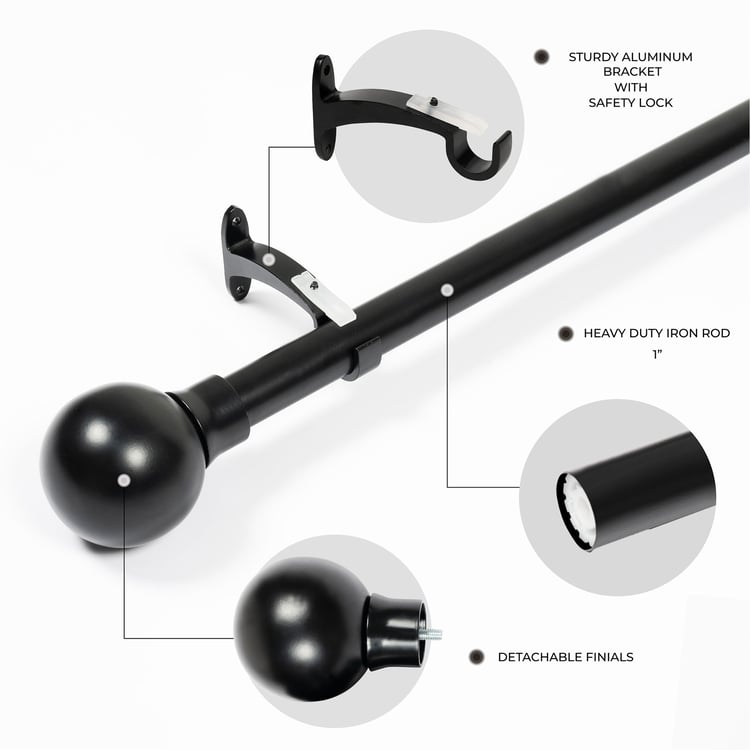 DECO WINDOW Extendable Single Curtain Rod - 25mm, Black (18-44in)