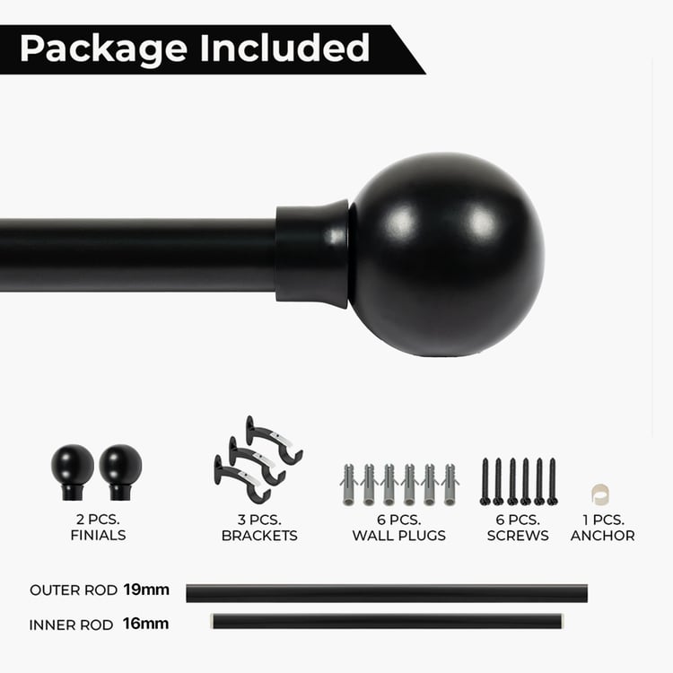 DECO WINDOW Extendable Single Curtain Rod - 25mm, Black (18-44in)