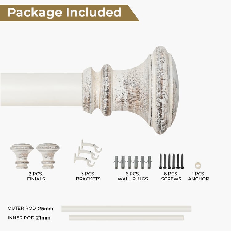 DECO WINDOW Extendable Single Curtain Rod - 25mm, Ivory (44-120in)