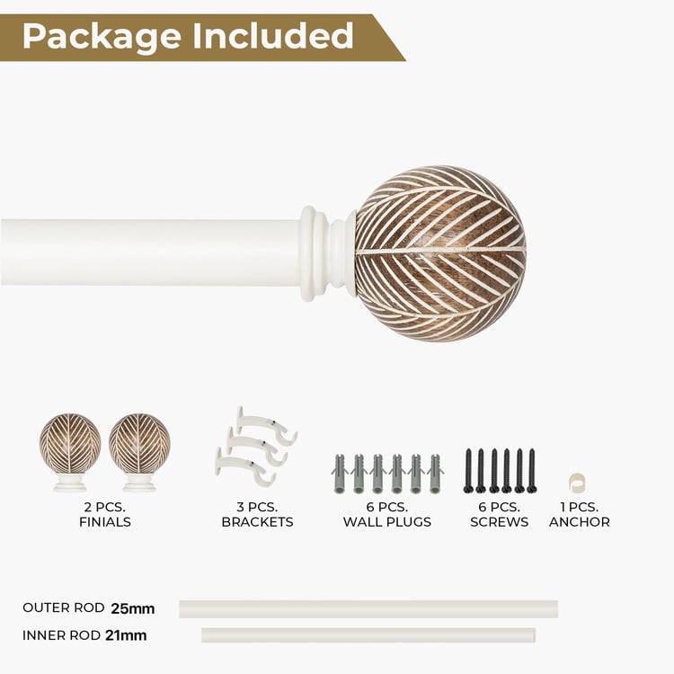 DECO WINDOW Extendable Single Curtain Rod - 25mm, Ivory (44-120in)