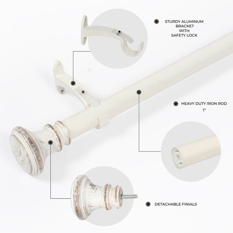 DECO WINDOW Extendable Single Curtain Rod - 25mm, Ivory (18-44in)