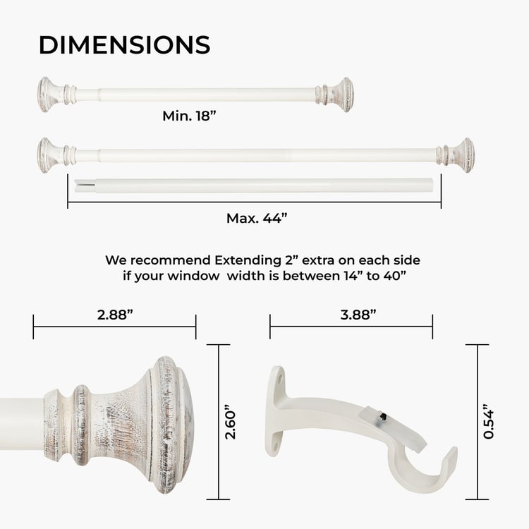 DECO WINDOW Extendable Single Curtain Rod - 25mm, Ivory (18-44in)