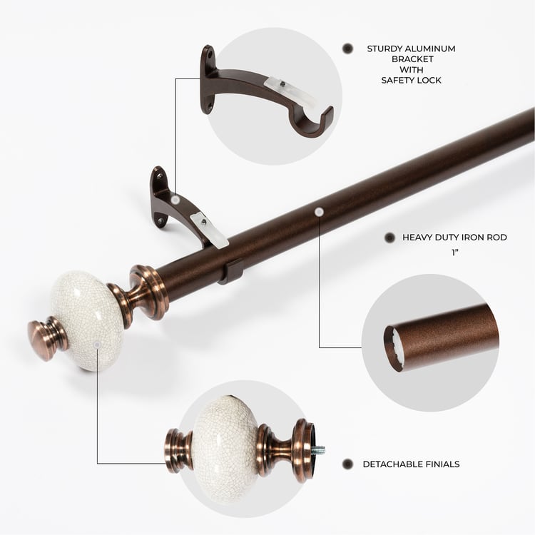 DECO WINDOW Extendable Single Curtain Rod - 25mm, Brown (18-44in)