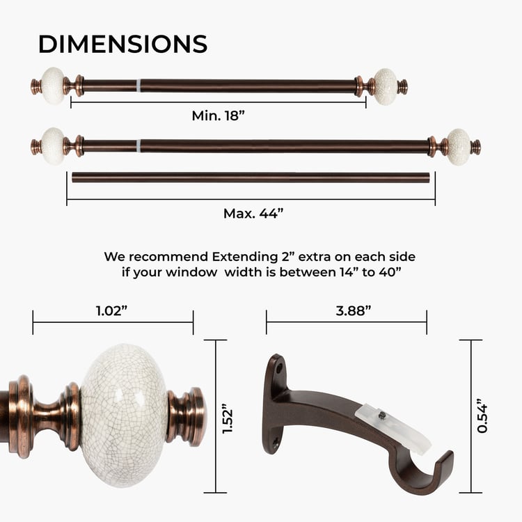 DECO WINDOW Extendable Single Curtain Rod - 25mm, Brown (18-44in)