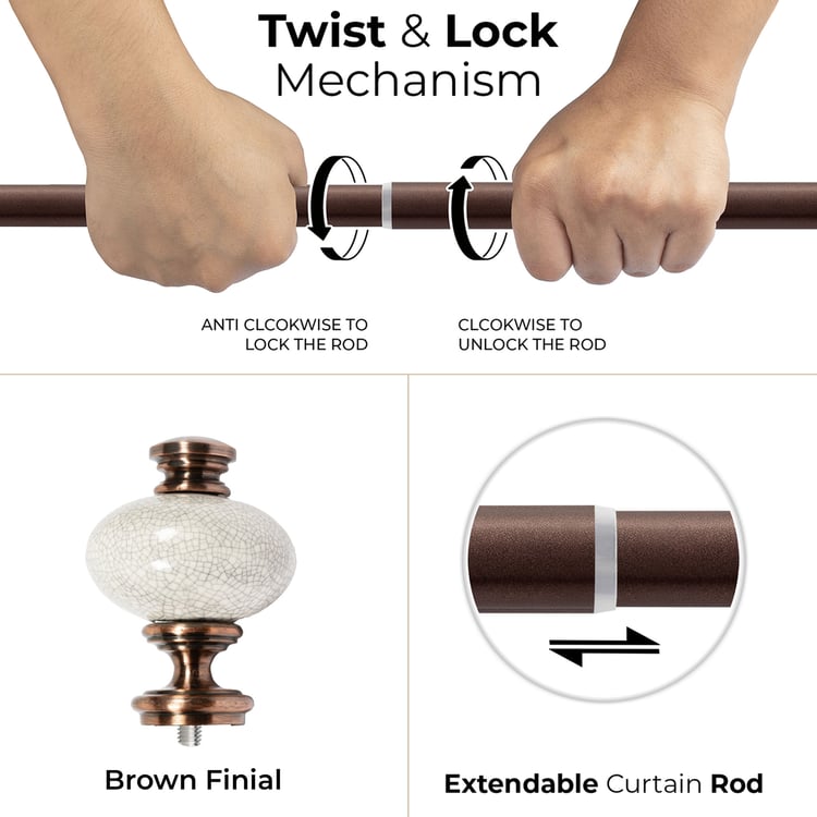 DECO WINDOW Extendable Single Curtain Rod - 25mm, Brown (18-44in)