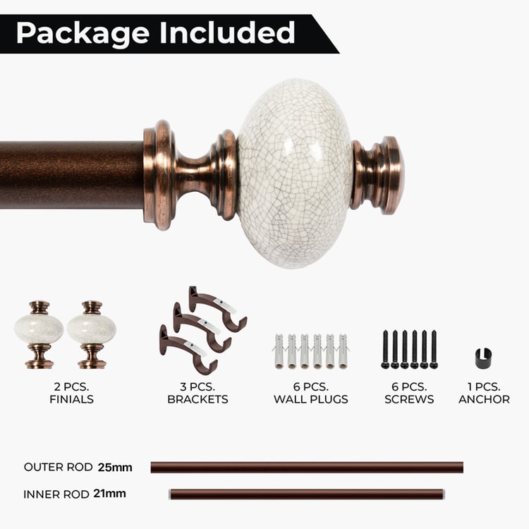 DECO WINDOW Extendable Single Curtain Rod - 25mm, Brown (18-44in)
