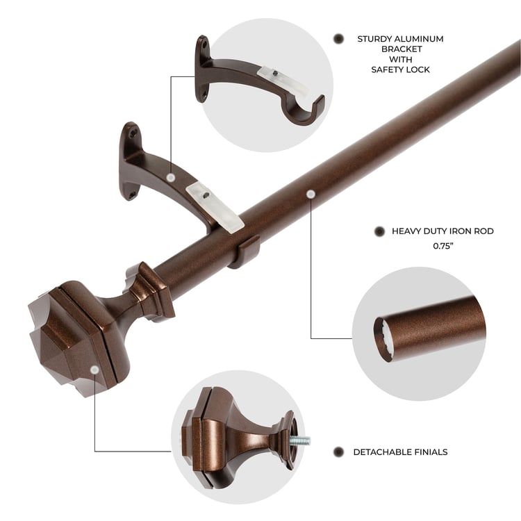 DECO WINDOW Extendable Single Curtain Rod - 19mm, Brown (44-120in)