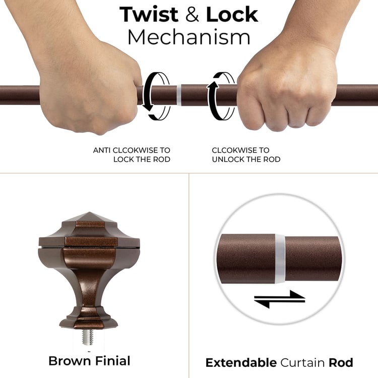 DECO WINDOW Extendable Single Curtain Rod - 19mm, Brown (44-120in)