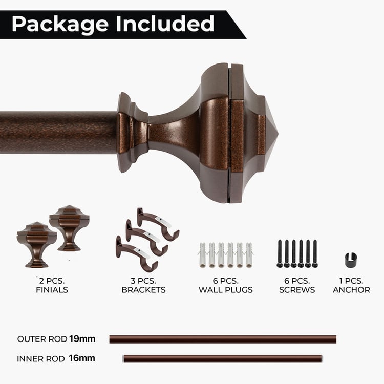 DECO WINDOW Extendable Single Curtain Rod - 19mm, Brown (44-120in)