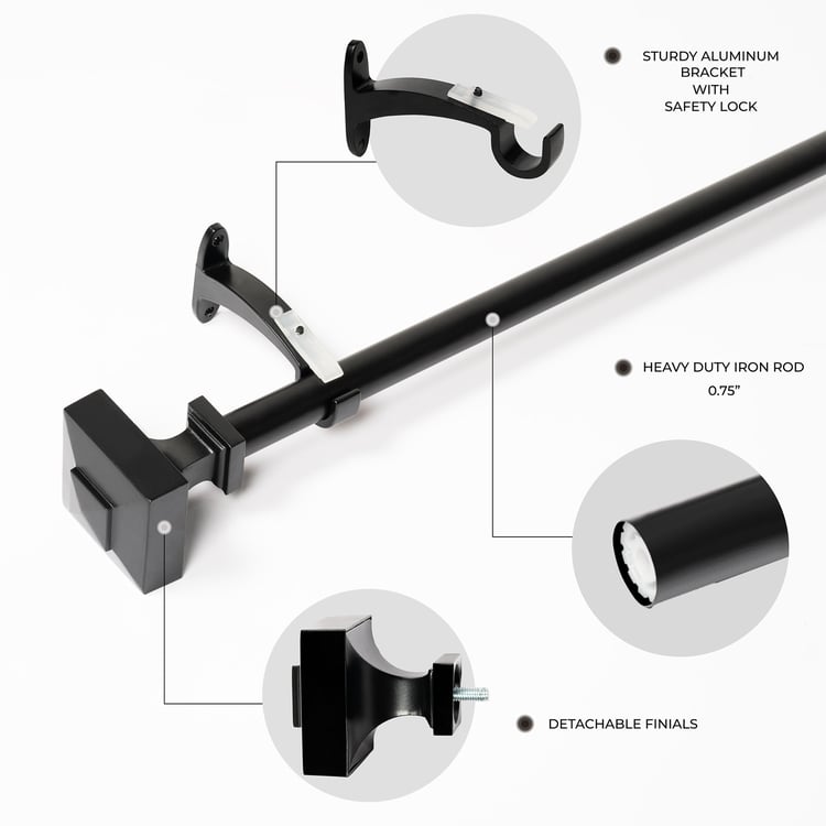 DECO WINDOW Extendable Single Curtain Rod - 19mm, Black (18-44in)
