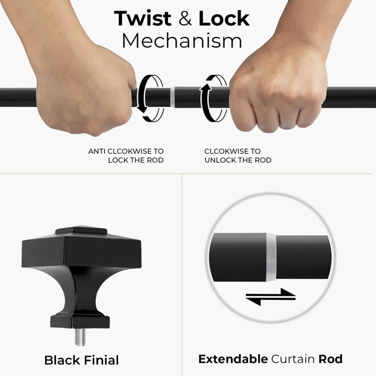 DECO WINDOW Extendable Single Curtain Rod - 19mm, Black (18-44in)