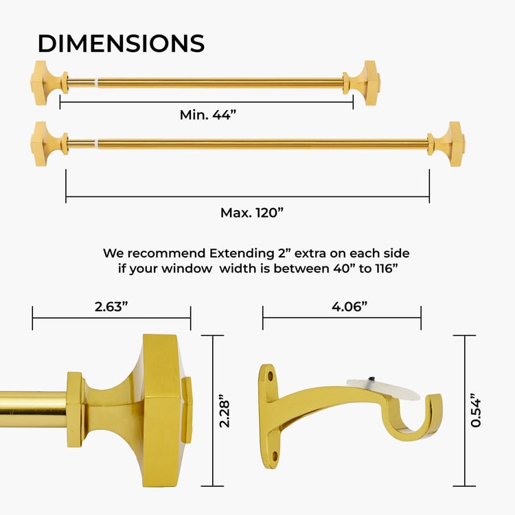 DECO WINDOW Extendable Single Curtain Rod - Gold (44-120in)