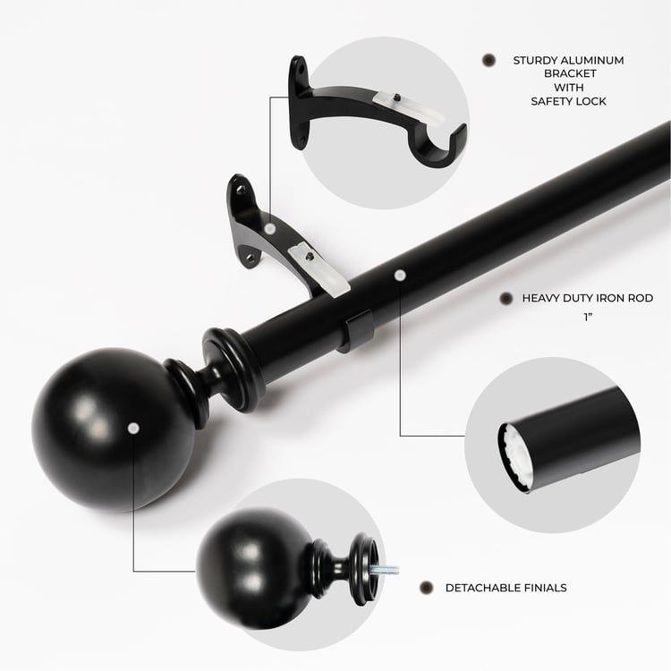 DECO WINDOW Extendable Single Curtain Rod - 25mm, Black (18-44in)