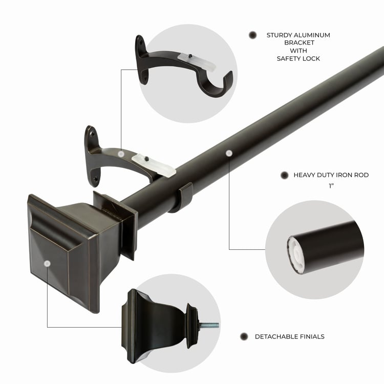DECO WINDOW Extendable Single Curtain Rod - 25mm, Bronze (18-44in)