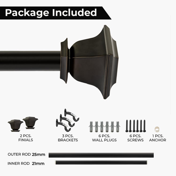 DECO WINDOW Extendable Single Curtain Rod - 25mm, Bronze (18-44in)