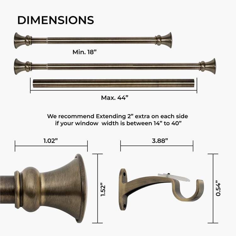 DECO WINDOW Extendable Single Curtain Rod - 25mm, Bronze (18-44in)