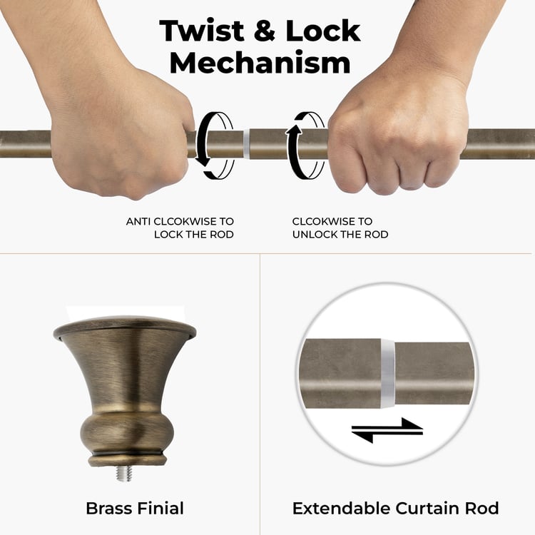 DECO WINDOW Extendable Single Curtain Rod - 25mm, Bronze (18-44in)
