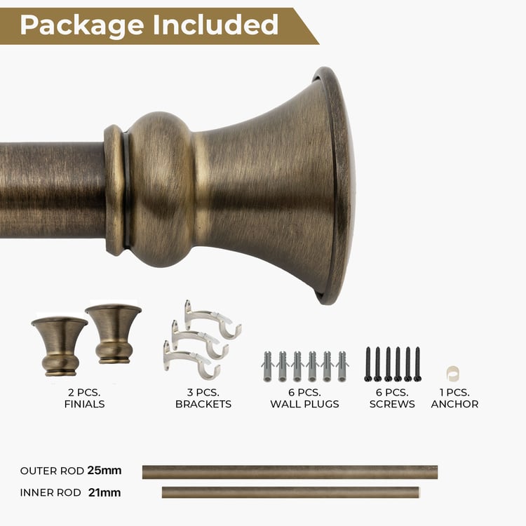 DECO WINDOW Extendable Single Curtain Rod - 25mm, Bronze (18-44in)