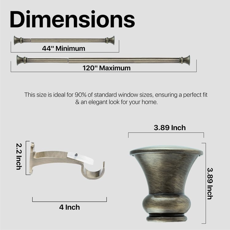 DECO WINDOW Extendable Single Curtain Rod - 25mm, Bronze (44-120in)