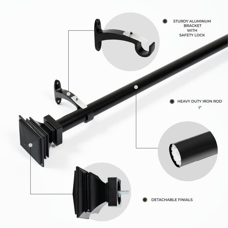 DECO WINDOW Extendable Single Curtain Rod - 25mm, Black (18-44in)