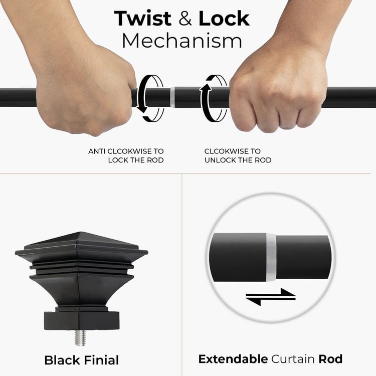 DECO WINDOW Extendable Single Curtain Rod - 25mm, Black (18-44in)
