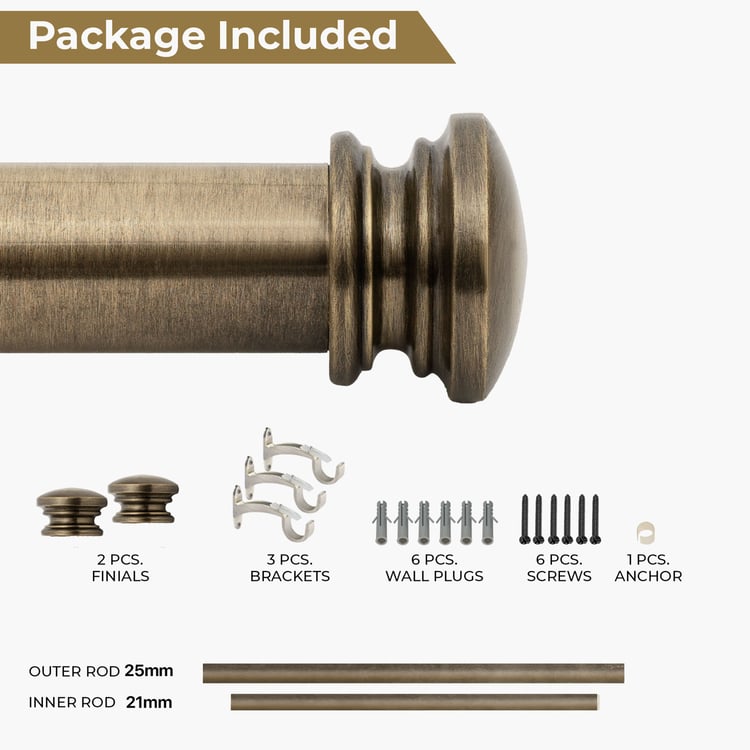 DECO WINDOW Extendable Single Curtain Rod - 25mm, Bronze (18-44in)