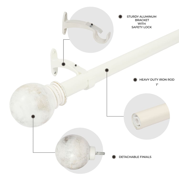 DECO WINDOW Extendable Single Curtain Rod - 25mm, Ivory (44-120in)