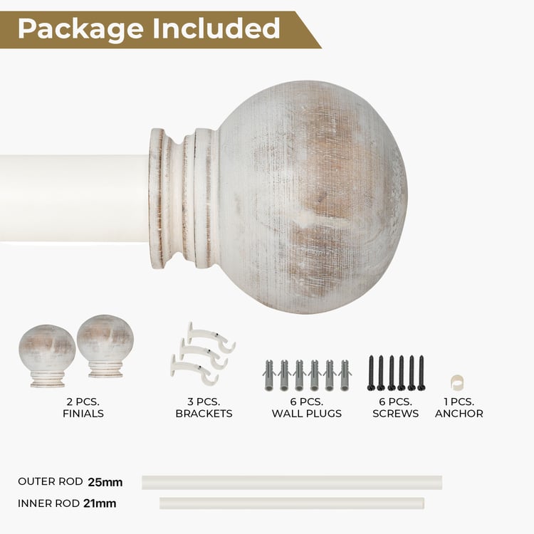 DECO WINDOW Extendable Single Curtain Rod - 25mm, Ivory (44-120in)