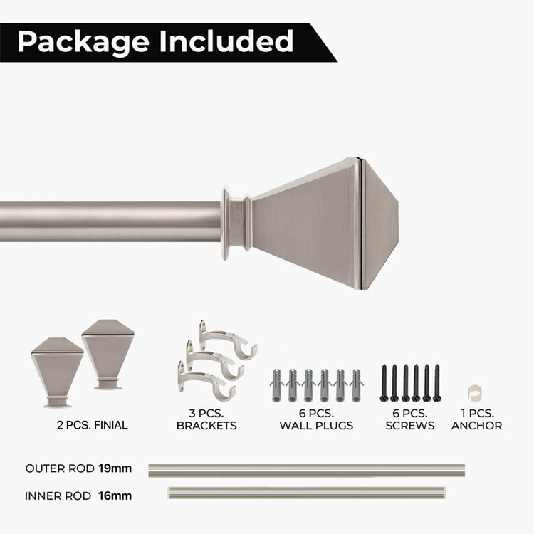 DECO WINDOW Extendable Single Curtain Rod - 19mm, Silver (18-44in)