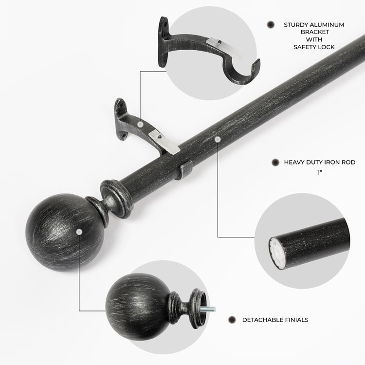 DECO WINDOW Extendable Single Curtain Rod - 25mm, Grey (44-120in)