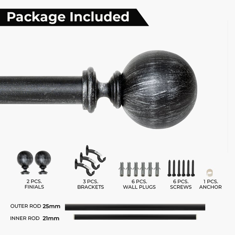 DECO WINDOW Extendable Single Curtain Rod - 25mm, Grey (44-120in)