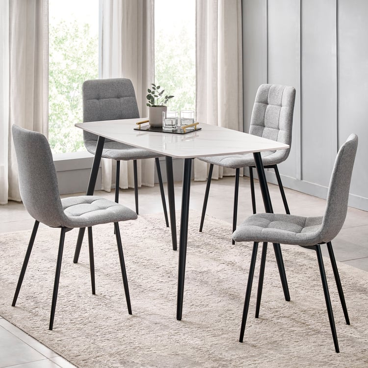 Helios Leo Sintered Stone Top 4-Seater Dining Set with Chairs - White